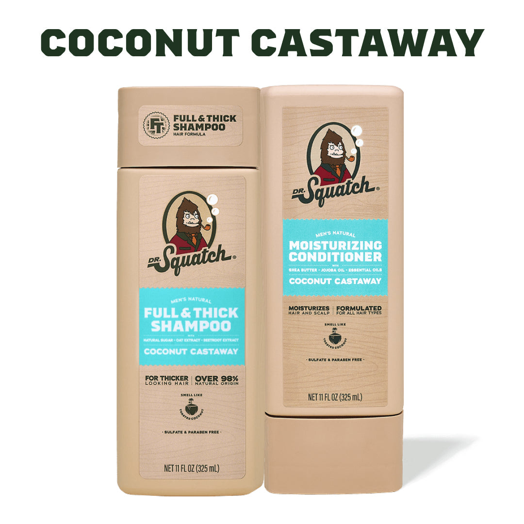 Dr. Squatch Hair Care Kit + Free Scalp Scrubber | Full & Thick Shampoo | Moisturizing Conditioner | Natural Products for Men