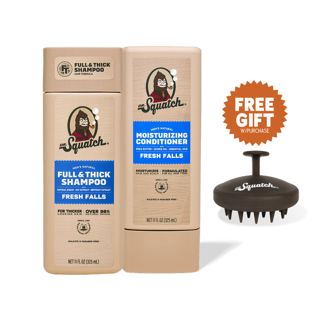 Dr. Squatch Hair Care Kit + Free Scalp Scrubber | Full & Thick Shampoo | Moisturizing Conditioner | Natural Products for Men