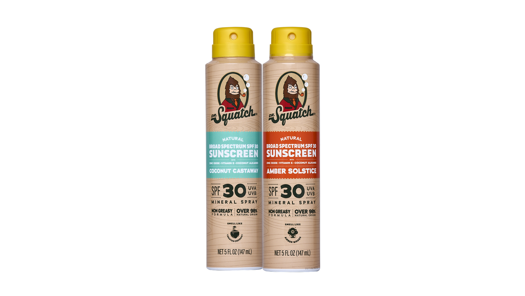 Dr. Squatch Spray Sunscreen 2-Pack | SPF 30 UVA/UVB Protection | Non-Greasy Mineral Sunscreen for Men